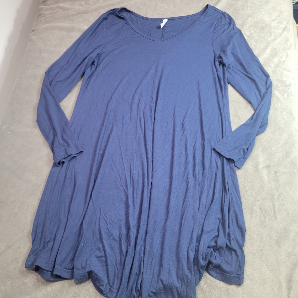 Dearcase Womens XL Navy Blue Long Sleeve Scoop Neck Swing Tunic Dress Jersey